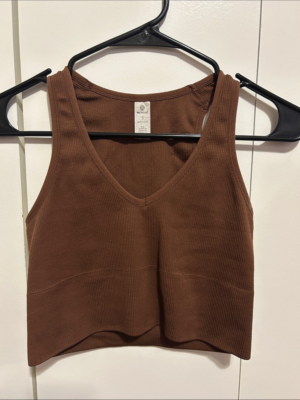 90 Degree By Reflex Brown Ribbed V-Neck Cropped Tank